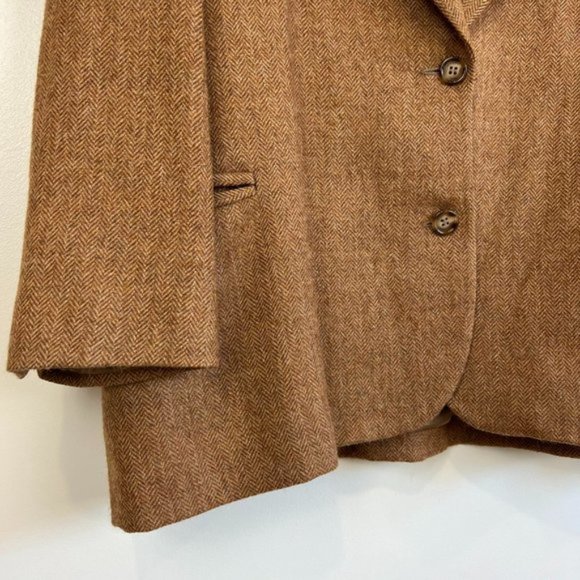 Vintage Pierre Cardin Pure Virgin Wool Herringbone dark Camel Brown Suit Jacket - Picture 13 of 15